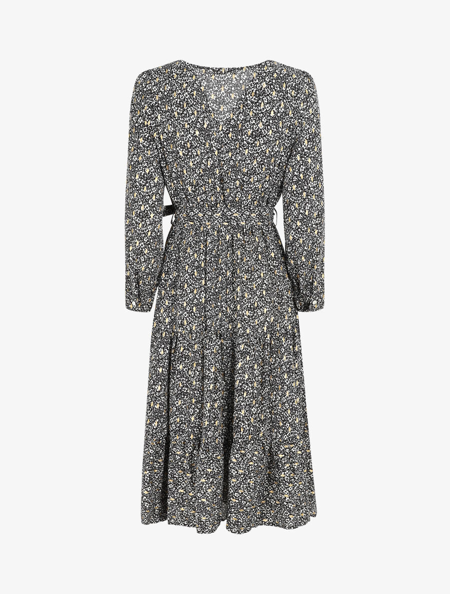 Robe mi-longue à petites fleurs - Noir - 2