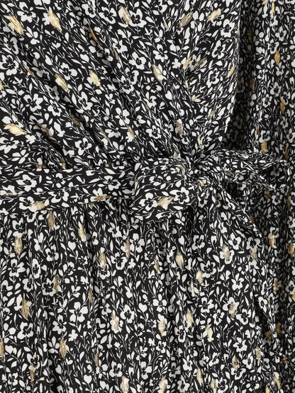 Robe mi-longue à petites fleurs - Noir - 3