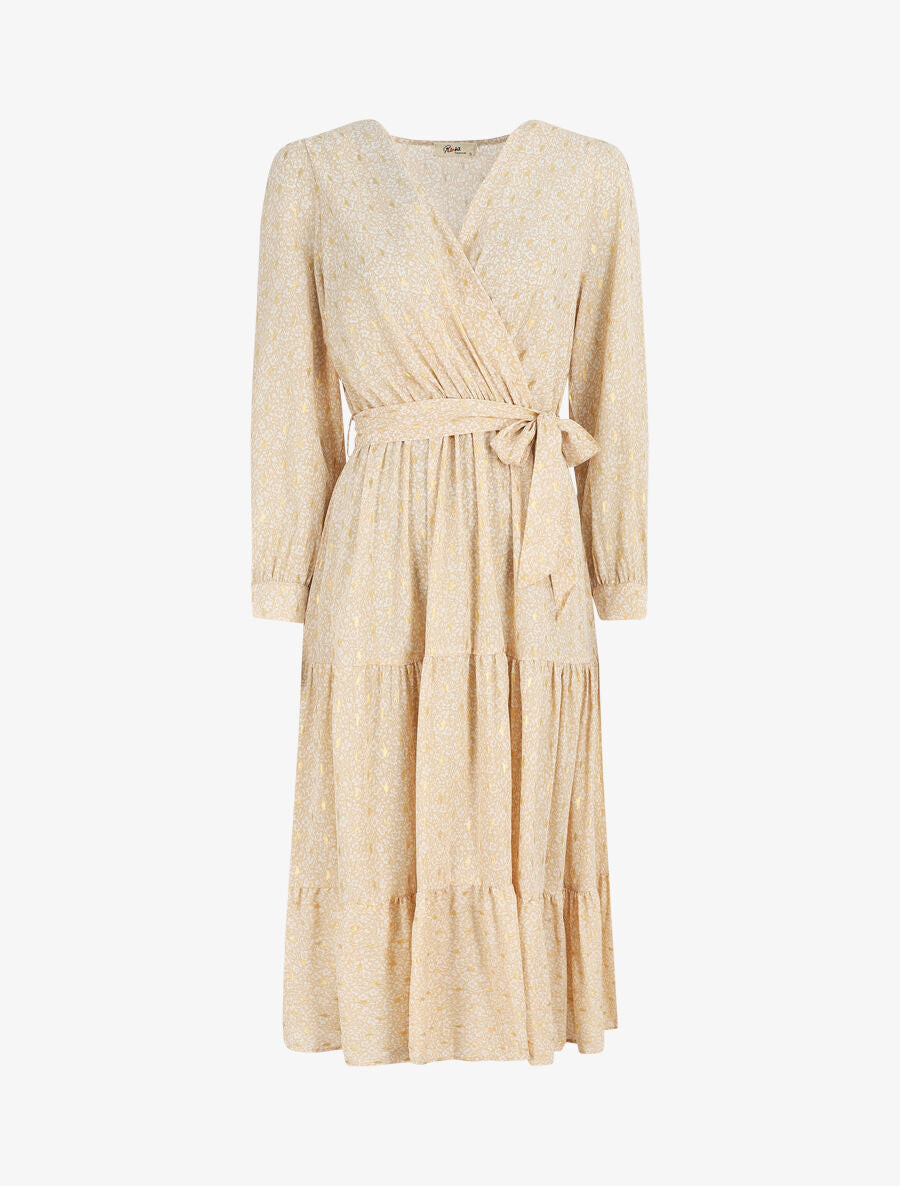 Robe mi-longue à petites fleurs - Beige - 1