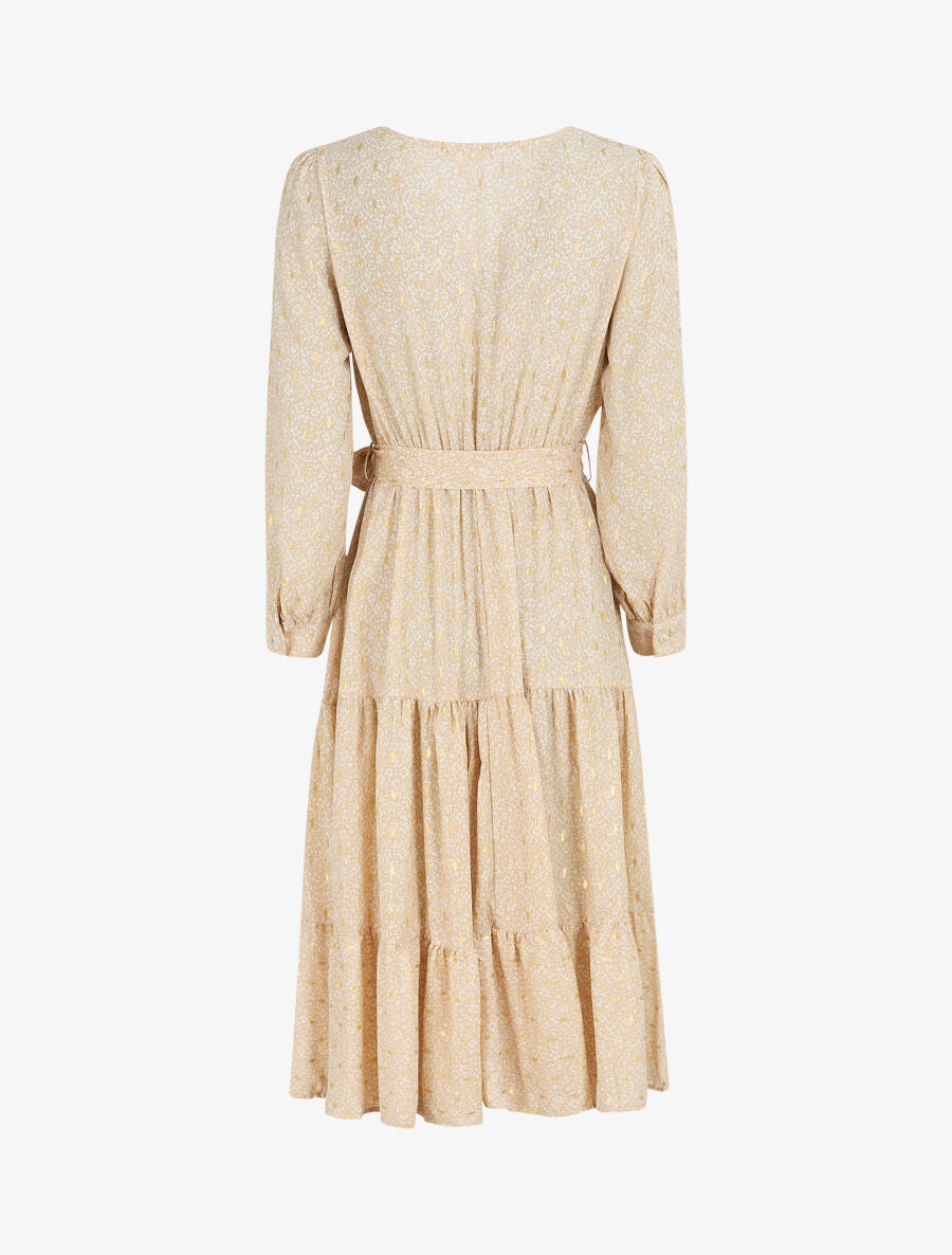 Robe mi-longue à petites fleurs - Beige - 2