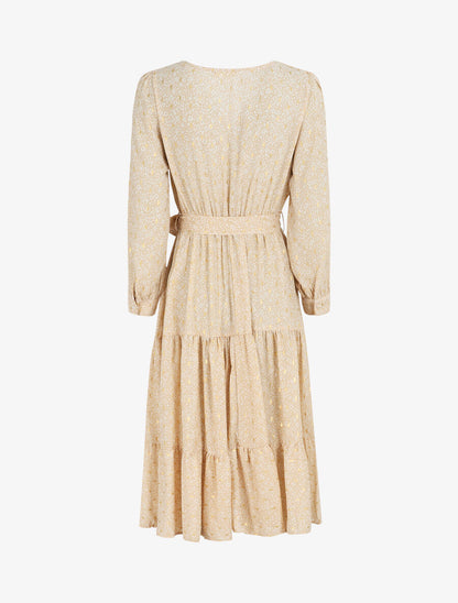 Robe mi-longue à petites fleurs - Beige - 2