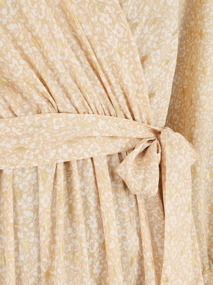 Robe mi-longue à petites fleurs - Beige - 3