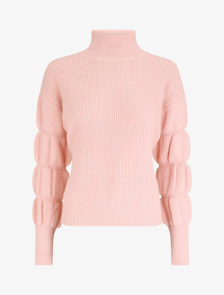 Pull en laine mélangée à manches élastiquées - Rose - 2