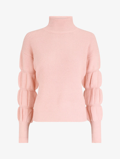 Pull en laine mélangée à manches élastiquées - Rose - 2