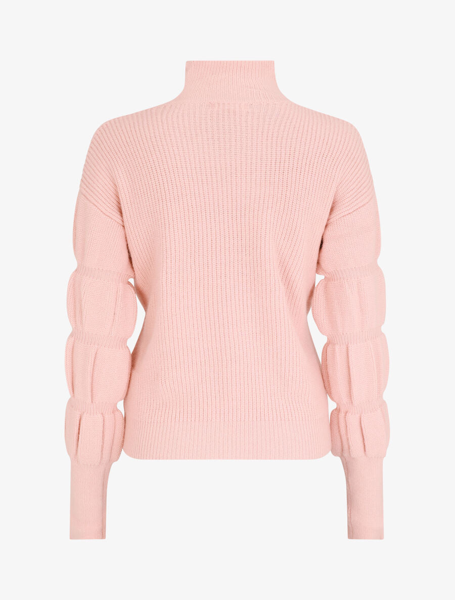 Pull en laine mélangée à manches élastiquées - Rose - 3