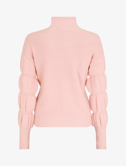 Pull en laine mélangée à manches élastiquées - Rose - 3