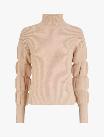 Pull en laine mélangée à manches élastiquées - Beige - 1