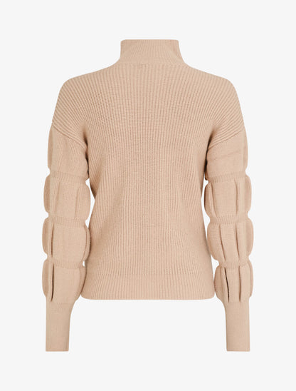 Pull en laine mélangée à manches élastiquées - Beige - 2
