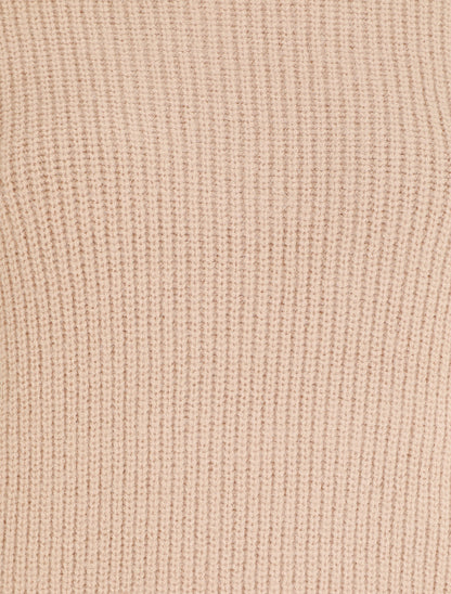 Pull en laine mélangée à manches élastiquées - Beige - 3