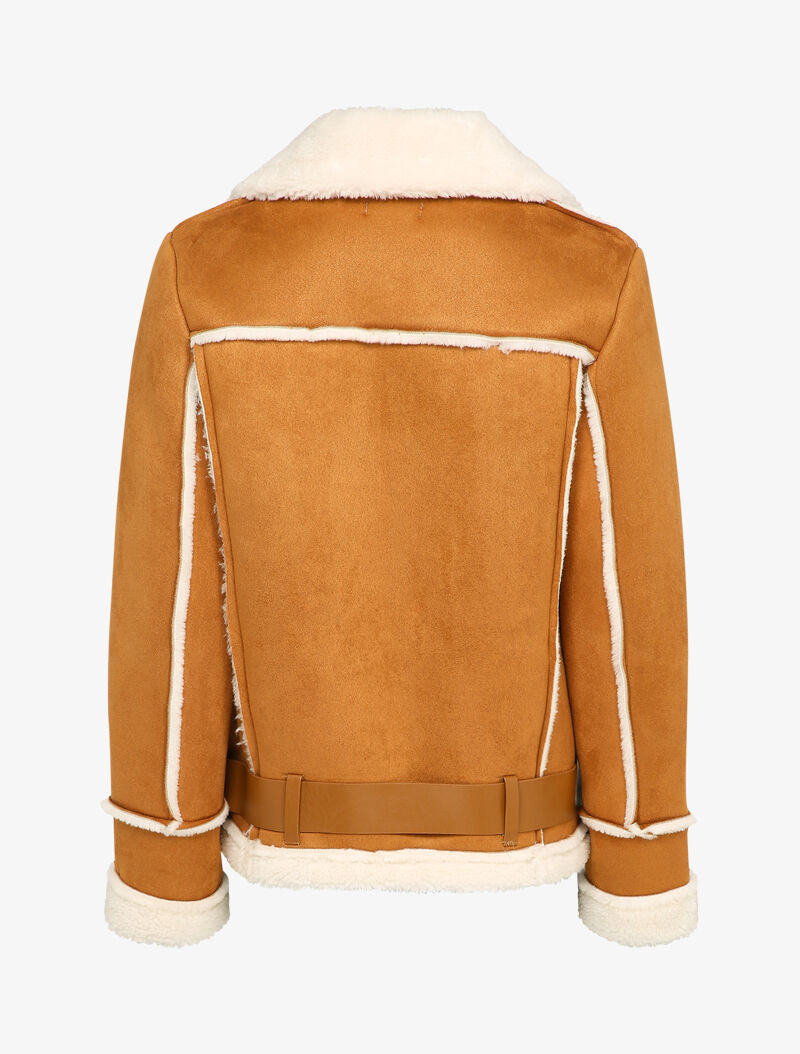 Veste style peau lainée en suédine - Camel - 2