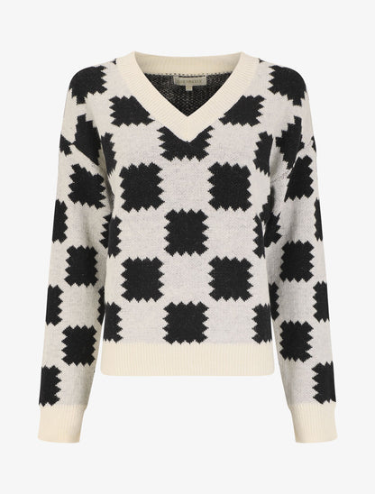 Pull en laine mélangée à motif graphique - Blanc - 1
