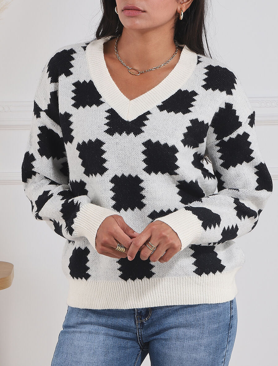 Pull en laine mélangée à motif graphique - Blanc - 4