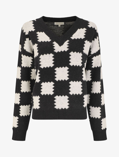 Pull en laine mélangée à motif graphique - Noir - 5