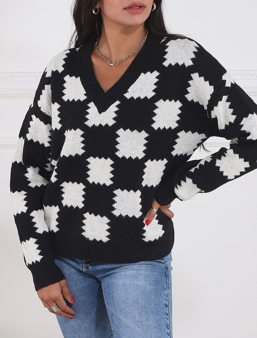 Pull en laine mélangée à motif graphique - Noir - 1
