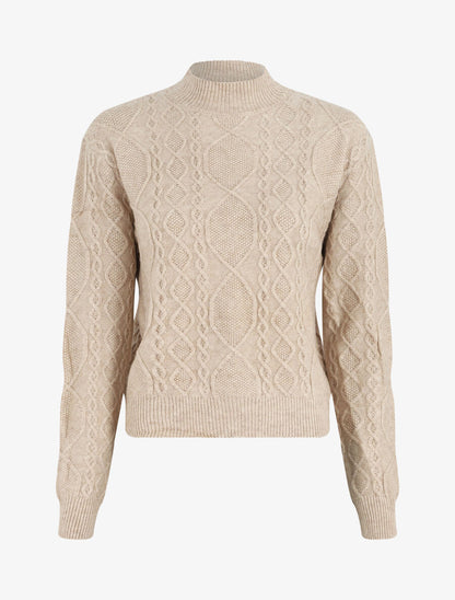 Pull en laine mélangée à motif lignes entrelacées - Taupe - 4