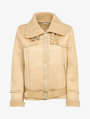 Veste style peau lainée en suédine - Beige - 1