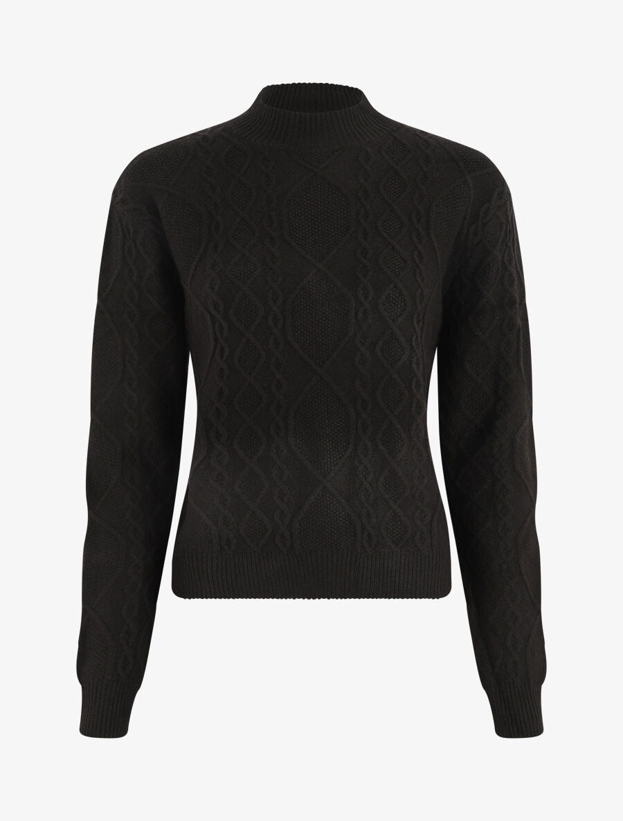 Pull en laine mélangée à motif lignes entrelacées - Noir - 5