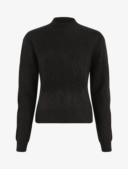 Pull en laine mélangée à motif lignes entrelacées - Noir - 5