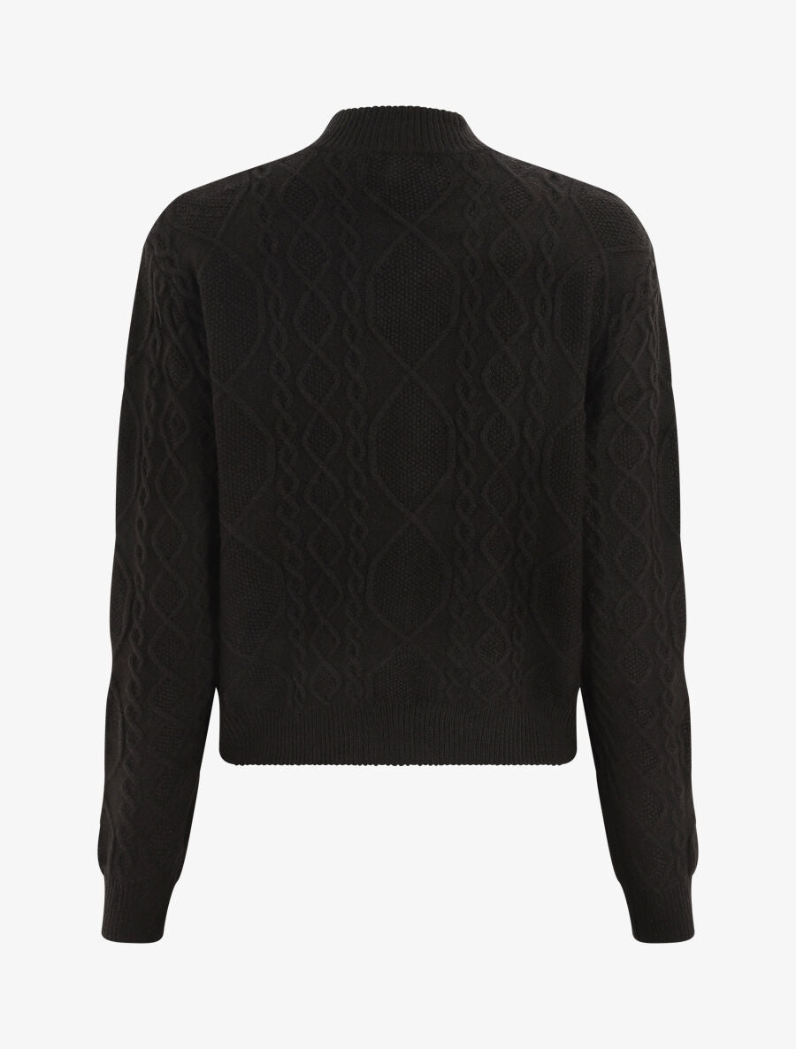 Pull en laine mélangée à motif lignes entrelacées - Noir - 2