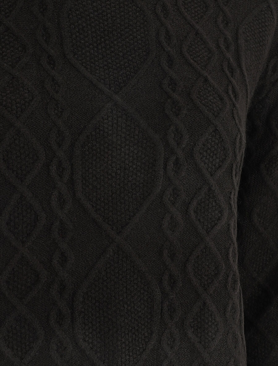 Pull en laine mélangée à motif lignes entrelacées - Noir - 3