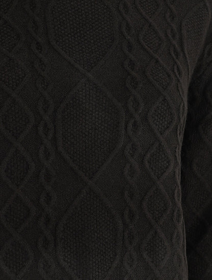 Pull en laine mélangée à motif lignes entrelacées - Noir - 3