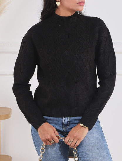 Pull en laine mélangée à motif lignes entrelacées - Noir - 4