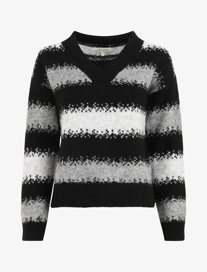 Pull en laine mélangé à motif rayé - Noir - 5
