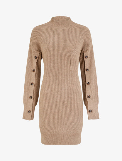 Robe pull à manches boutonnées - Camel - 7