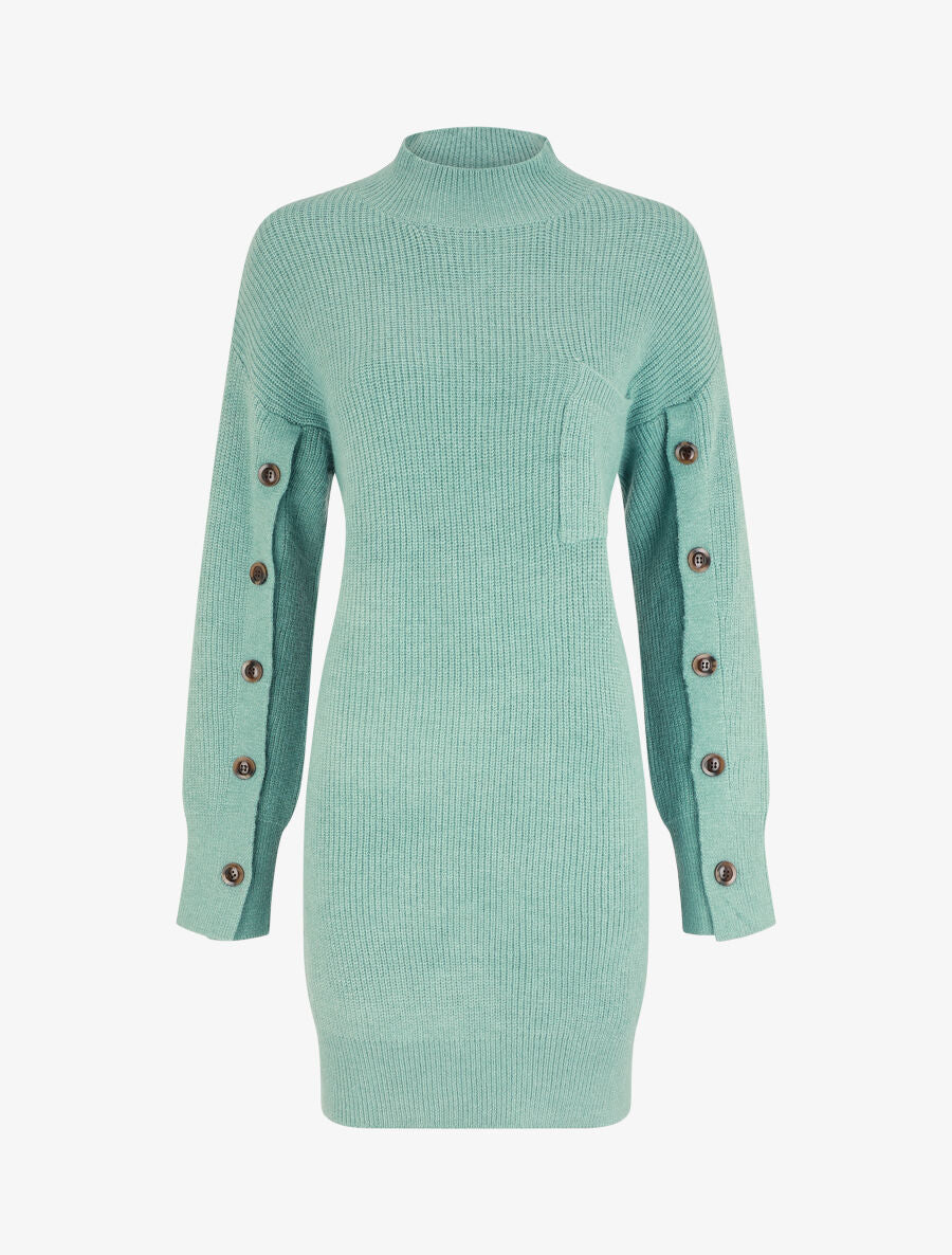 Robe pull à manches boutonnées - Turquoise - 1