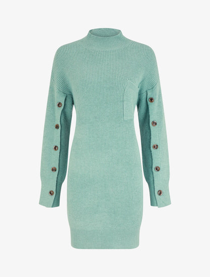 Robe pull à manches boutonnées - Turquoise - 1