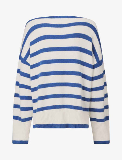 Pull ample rayé à col V - Bleu - 3