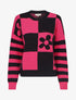 Pull droit à motif fleurs et damier - Noir/rose - 1