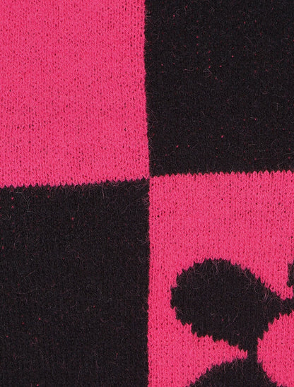 Pull droit à motif fleurs et damier - Noir/rose - 3