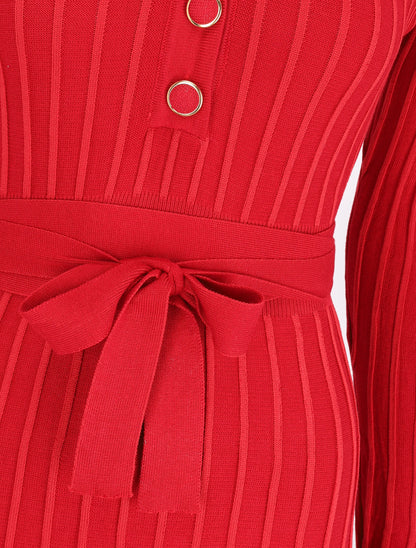 Robe pull côtelée coupe patineuse - Rouge - 3