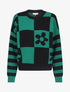 Pull droit à motif fleurs et damier - Noir/vert - 4