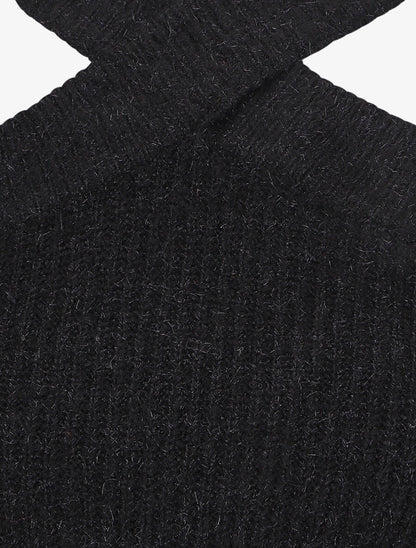 Pull uni à épaule ajourée - Noir - 3