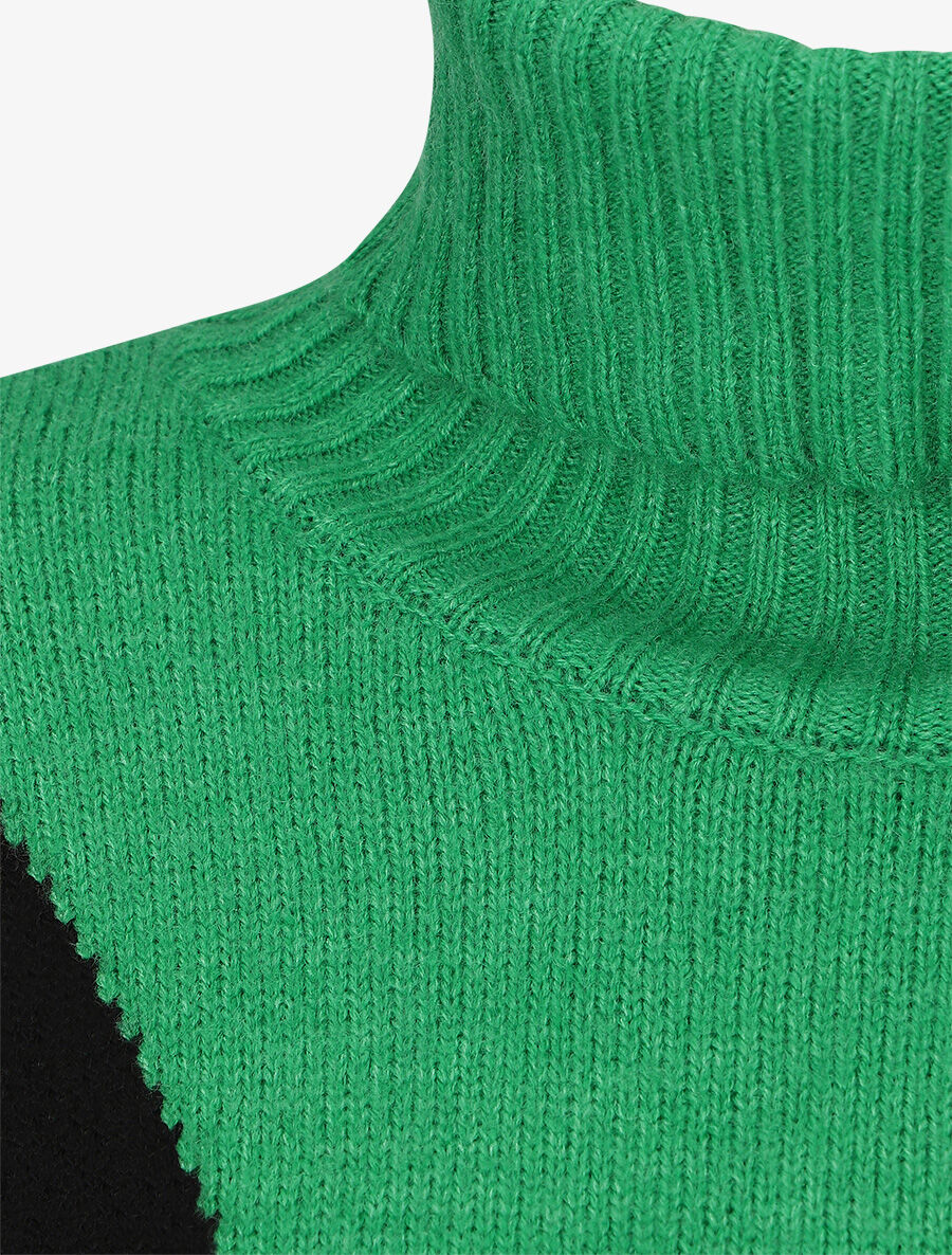 Pull col roulé à motif V - Noir/vert - 3