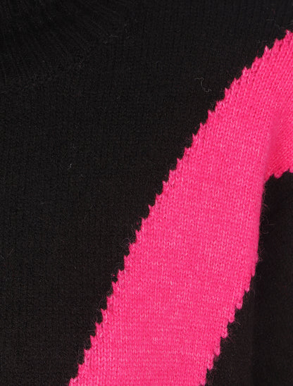 Pull col roulé à motif V - Noir/fushia - 3