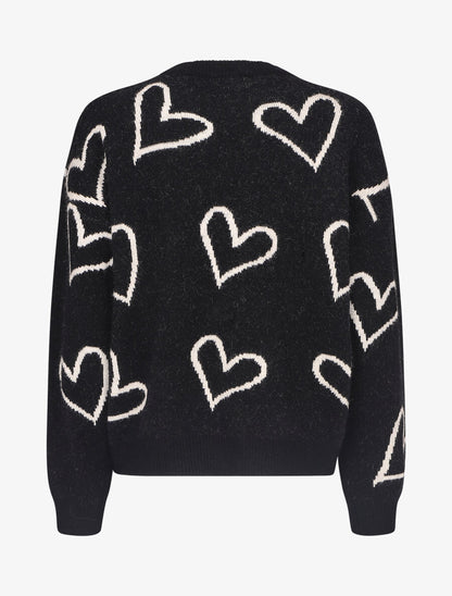 Pull droit à motif coeur - Noir - 2