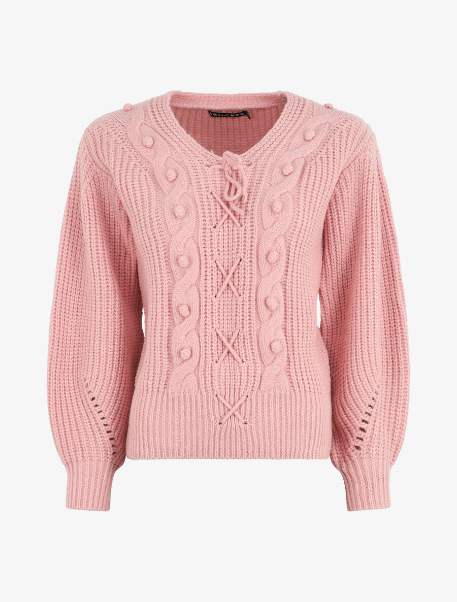 Pull corseté à manches bouffantes - Rose poudré - 5