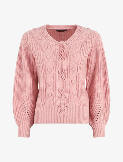 Pull corseté à manches bouffantes - Rose poudré - 5