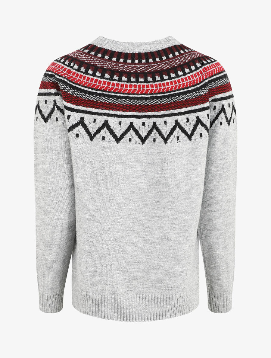 Pull col rond à motif norvégien - Gris - 2