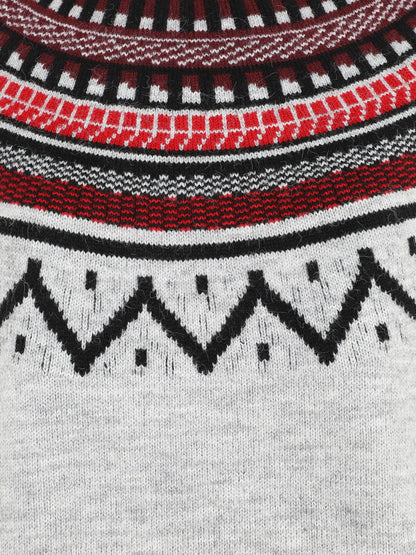 Pull col rond à motif norvégien - Gris - 3