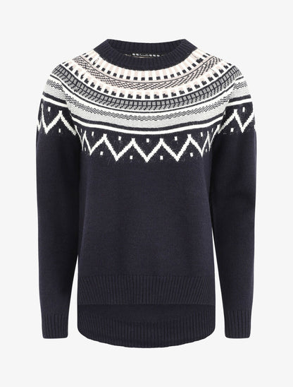 Pull col rond à motif norvégien - Marine - 1