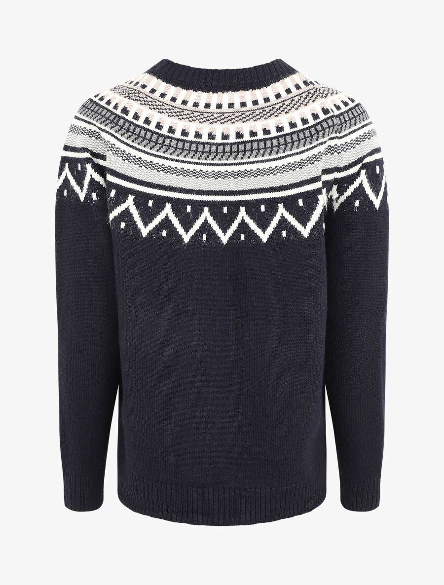 Pull col rond à motif norvégien - Marine - 2
