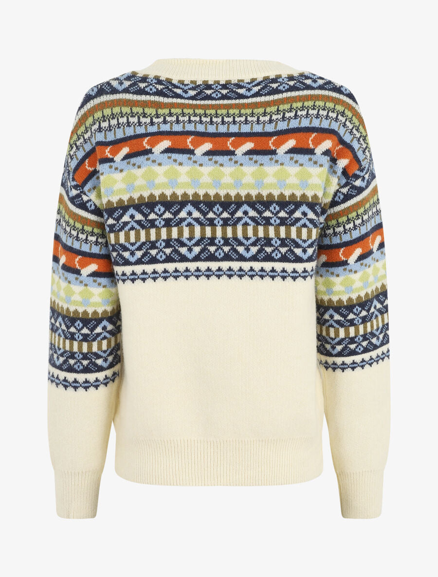 Pull col rond à motif fantaisie - Blanc - 2