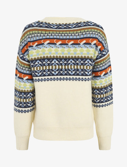 Pull col rond à motif fantaisie - Blanc - 2