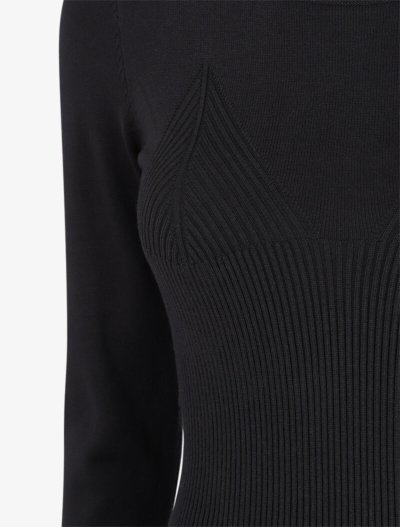 Robe pull côtelée à motifs triangles sur la poitrine - Noir - 3