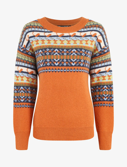 Pull col rond à motif fantaisie - Orange - 1