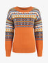 Pull col rond à motif fantaisie - Orange - 1
